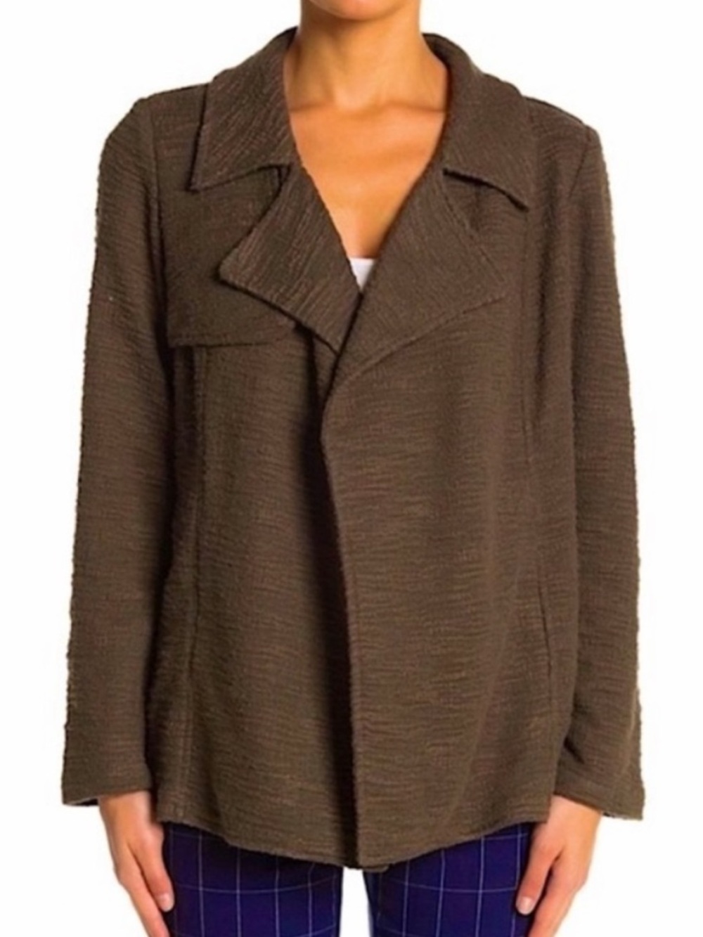 DR2 Daniel Rainn Women’s Size Large Drape Front Textured Jacket Cardigan Olive